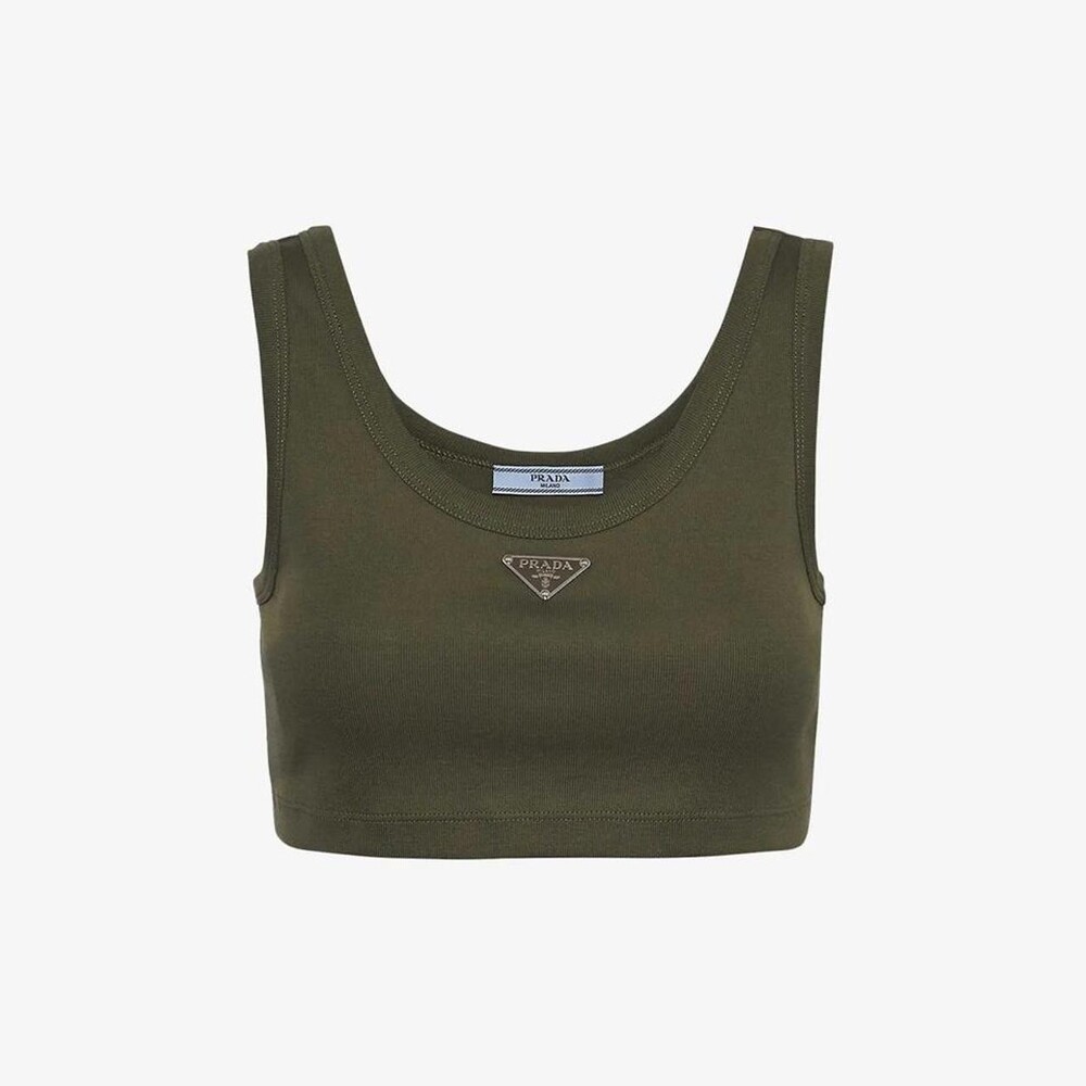 Prada green cropped tank top #luxury #summer size Large NWOT